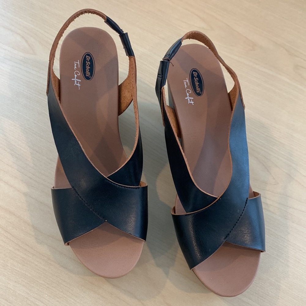 Dr Scholls Black Open Toe Block Wedge - image 5